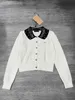 Cardigan Knit Sweaters Womens Clothing Knitwear Tops Fashion Black Collar Pin Bead Decoration Chest Letter Slim Lady Knitted Jacket Designer Sweaters Womens