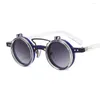 Sunglasses COJOS Fashion Small Round Punk Double Bridges Women Retro Flip Lens Shades UV400 Men Rivets Sun Glasses