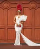 2023 Oct arabe Aso Ebi sirène robe de mariée blanche cristaux perlés paillettes dentelle robes de mariée robes ZJ044