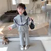 Clothing Sets Spring Autumn Korean Vintage Harajuku Girls Two Piece Set Fashion Sweet Childrens Clothing Kawaii Solid Tops and Long Pants 230922