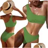 Womens Swimwear New Designer Bikini Set Swimsuit Pure Color Snake Cloth With One Shoder And High Waist Bikinis Y Women Skims Two Piece Dhpsh