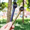 Colorful Wood Grain Thick Glass Pipes Dry Herb Tobacco Spoon Metal Screen Bowl Filter Oil Rigs Handpipes Handmade Portable Bong Smoking Cigarette Holder Tube