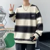 Felpe con cappuccio da uomo Felpe con cappuccio a righe oversize da uomo Autunno O-Collo Pullover tutto-fiammifero Stile coreano Hip-Hop Streetwear Donna Top