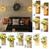 Decorative Flowers Retro Wood Mason Jar Wall Lamp Simulation Flower Peony Rose Send Remote Berries Artificial Potted