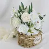 Decorative Flowers Wedding Bridal Bouquet White Champagne Flower Bridesmaid Artificial Bride Holding Engagement Party Drop