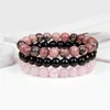 Fios frisados 3 Pçs / set Pulseiras de Pedra Natural para Mulheres Homens Moda 8mm Beads Pulseira Define Rose Quartzs Ametistas Sodalite Hem277O