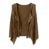 Women's Vests Western Fringe Vest Women Faux Suede Open-Front Vintage Sleeveless 70s Hippie Boho Tassel Hooded Suit Coat Jacket Waistcoat