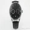 Mens Automatic Cal 51011 Titta på Black Dial 500703 Leather Men ETA Watches Power Reserve Swiss Date Wristwatches254T