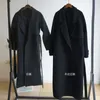 Women's Wool Blends Fall/Winter Black Woolen Coat Women's Fashion Coat Loose Belt Temperament Is Thin Casual Wool Coat Trench Office Lady Long 230922