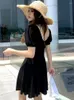 Women's Swimwear 2023 Swimsuit Women One-piece Skirt Increase Black Slimming Cover Belly Conservative Sexy Backless Dress Vestidos Swim