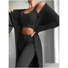 Womens Tracksuits Women 3 Piece Outfits Set Winter Y Fuzzy Fleece Long Cardigan Scoop Neck Crop Tank Top High Waist Pants Loungewear D Dhly4