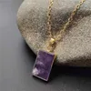 Hänghalsband fuwo 1st fyrkantiga naturliga Amethysts halsband Twisted Chain Classic och enkla lämpliga för dagliga slitgåvor NC478