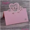 Karty pozdrowienia 40pcs laser cięcie Miłość Nazwa stolika miejsce Place Card Wedding Dekoracja Party Favours Pearl Paper Materiend