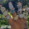 Anel de hip hop pentagrama de ouro branco 18K masculino Buttergly Bling zircônia cúbica caras cheio de diamante gelado prong pedra CZ baguette estrela rapper joias bijuterias para namorado