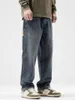 Jeans pour hommes High Street Washed Hommes Automne Hiver Lâche Multi-poche Large Jambe Zip Pantalon Plus Taille Casual Pantalon polyvalent
