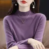 Suéteres femininos 100 Merino Wool Cashmere Sweater Mulheres de malha gola alta manga comprida pullovers outono inverno roupas quentes jumper tops 230922