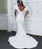 Mermaid trouwjurken bruidsjurk veer kralen van de schouder sweep trein op maat gemaakte strand tule plus size vestido de novia 403