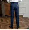 Men's Suits High Quality Italy Business Dress Pants Men Office Social Suit Casual Wedding Groom Trouser Blue