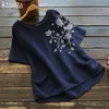 Women's Blouses Shirts ZANZEA Summer Vintage Embroidery Blouse Women Short Sleeve Cotton Linen Shirts Female O Neck Blusas Chemis S- Tunic Tops 230923