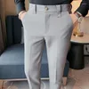 Men's Pants Men Autumn Business Work Slim Fit Suit Back Elastic Waist Casual Long Trousers Solid Color British Style Pencil 36