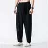 Pantalon d'été pour hommes, style chinois rétro, ample, droit, en lin, costume Tang, larges bloomers, jogging, grande taille, coton sarouel