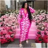 Plus Size Dresses Women Clothing Printing Casual Long Sleeve Button Lapel Y Prom Evening Pink Dress Bk Wholesale Drop Delivery Apparel Dhezc