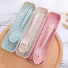 Zestawy naczyń stołowych 3PC/zestaw Travel Tutlery Portable Box Japan Style Pszenice Słomka Spoon Spoun Copstick Student Kuchnia