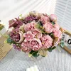 Dekorativa blommor Silk Fake Simulation Hydrangeas Rose Bouquet Wedding Floral Purple Hydrangea Artificial Roses El Tea Table Decoration