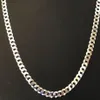 Mäns glänsande 7mm platt trottoarkant Miami Cuban Chain Solid 925 Silver Italy Made2234