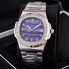 6 Colors 40mm Nautilus Silver Strap Transparent Back Diamond Bezel 5711 1A 40mm Asia 2813 Automatic Movement Date Mens Watch194y