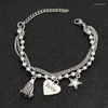 Braccialetti con ciondoli Moda femminile Nastro in acciaio inossidabile Colore a tre strati Bracciale a catena con cuore d'amore Gioielli regalo