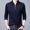 Polo da uomo Smart Casual Polo solida da uomo Primavera Autunno Manica lunga Cerniera Colletto Business Moda Polo allentata Top Abbigliamento 230923