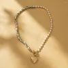 قلادات قلادة تصل تقليد لؤلؤة الحجر الطبيعي قلادة على شكل قلب بسيط متعدد الاستخدامات سحر للنساء هدية المجوهرات