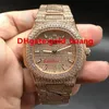 Nowy luksusowy Diamond Man Manical Man Diamond Watch All Diamond Band Automatyczne zegarki męskie ze stali nierdzewnej Rose Gold273i