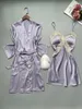 Mulheres sleepwear sexy 2 pçs nupcial casamento robe nightdress terno senhora cetim quimono banho vestido nightwear rayon lingerie íntima homewear