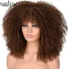 Pelucas de cosplay Pelucas afro rizadas para mujeres negras Pelucas rizadas cortas y rizadas con flequillo Pelo afro marrón de 16 pulgadas Fibra sintética Pelo de cosplay sin cola 230922