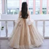 Vestidos de dama de honra de menina dourada de renda com as meninas de flores do primeiro vestido de comunhão Tutu Princesa Crianças Vestido de Ball Baby Concurso Roupas de festa 403