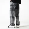 Men's Pants Washed Jeans Casual Tie-Dye High Street Straight Wide Leg Men Streetwear Hip Hop Elastic Waist Denim Oversized M-5xl