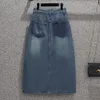 Skirts Plus Size Women Denim Deep Blue Skirt Large A-line Split Midi Long Skirts Female High Waist Big Clothing Y2K Fashion 230923