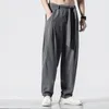 Pantalon d'été pour hommes, style chinois rétro, ample, droit, en lin, costume Tang, larges bloomers, jogging, grande taille, coton sarouel