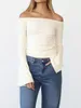 T-shirts voor dames Dames Y2k Off-shoulder Uitgaan Crop Top Vintage Sexy Lange mouw Streetwear Basic Slim Fit Backless Strak