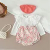 Ensembles de vêtements Automne bébé filles 2pcs vêtements ensemble coton à manches longues dentelle revers hauts floral jarretelle barboteuse costume enfant en bas âge tenues 230923