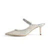 Mode dames sandalen pompen bing 65 mm muilt muilezels in glinsterende tule Italië delicate kristallen enkelriem gericht