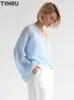 T-shirts en tricot pour femmes TYHRU hauts au crochet pour femmes pulls tricotés léger transparent mince voir à travers le pull Cardigan ample 230922