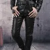 Pantaloni da uomo stile punk con lacci in pelle pu uomo autunno strada pantaloni casual con cerniera moda motociclista nero 5XL