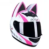 Hełmy rowerowe Słodki kot Kobiet Motorcycle Hełm róg Cascos Moto Cute Ear Girl Motorcross Piękny różowy łuk mężczyzn Motorbike Capacete 933 230923