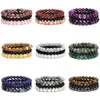 Fios frisados 3 Pçs / set Pulseiras de Pedra Natural para Mulheres Homens Moda 8mm Beads Pulseira Define Rose Quartzs Ametistas Sodalite Hem277O