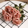 Flores decorativas leite artificial branco rosas vermelhas buquê de seda falso decoração de casamento simulação flor multi-camada rosa varanda decoração