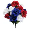 Fleurs décoratives 12pc tiges artificielles veinées Satin Rose buisson rouge/blanc/bleu guirlande extérieure pour gâteaux de mariage