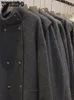 Mélanges de laine pour femmes épaissir manteau Long en laine femmes vêtements d'extérieur Vintage veste mélangée rabattue dames gris élégant manches Raglan tenue automne hiver 230922